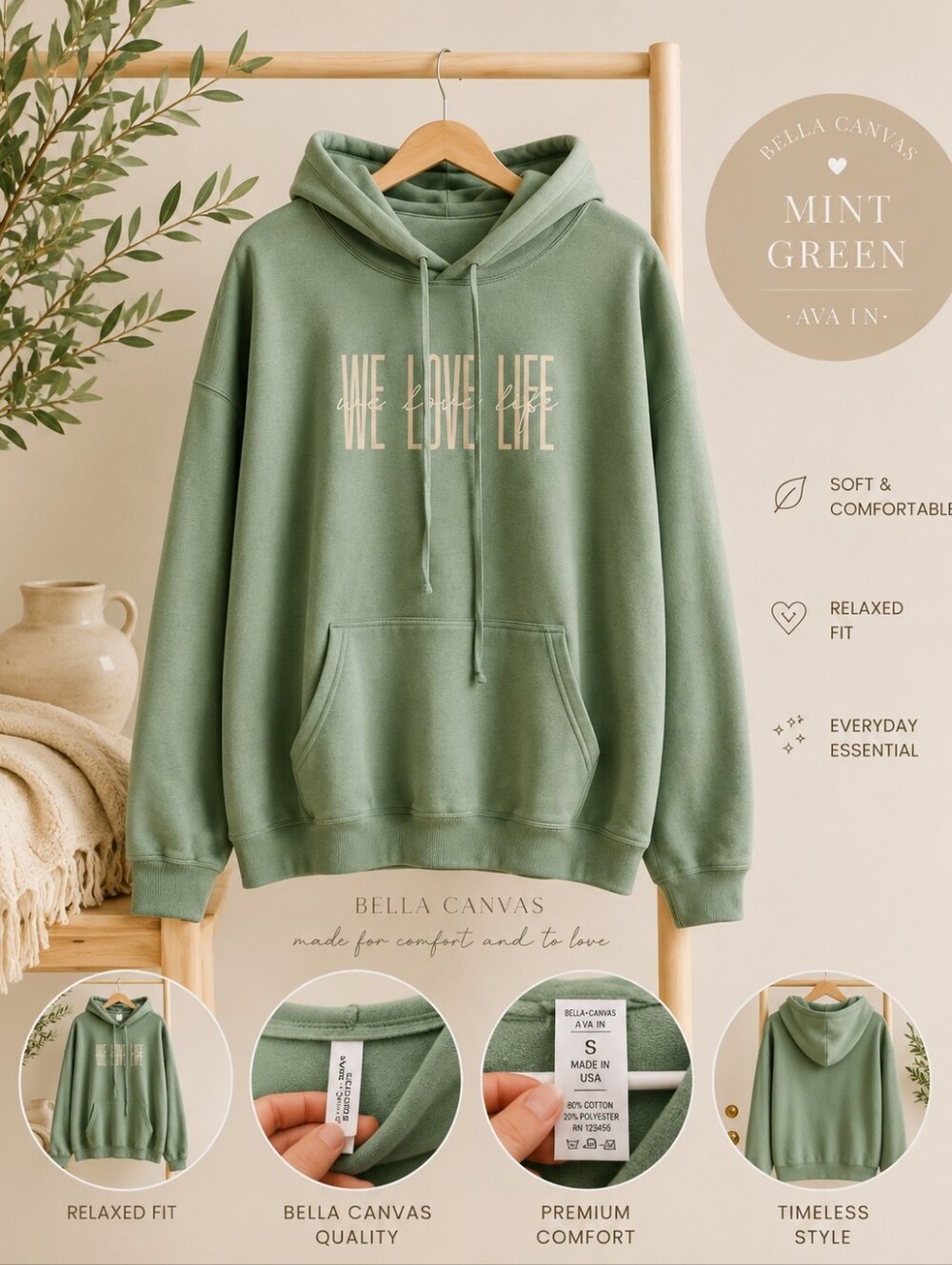 Bella Canvas Mint Green Hoodie 2X